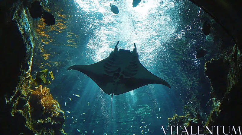 Graceful Manta Ray in Underwater Scene AI Image