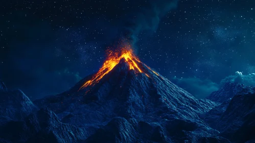 Lava Flowing from an Active Volcano at Night