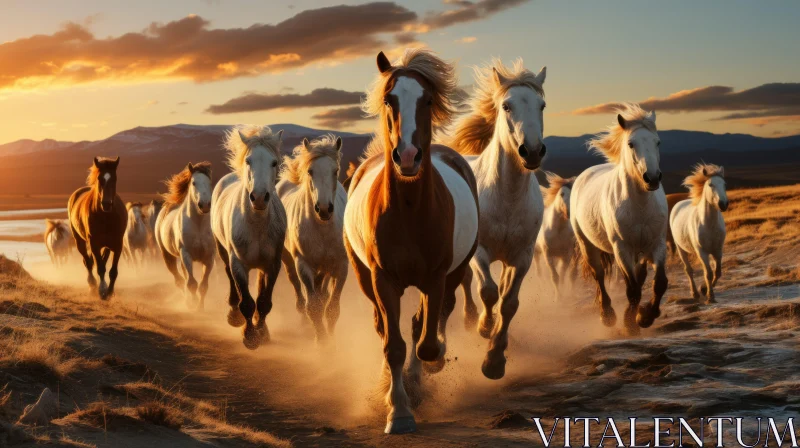 Captivating Image of Horses Running in a Desert Landscape AI Image