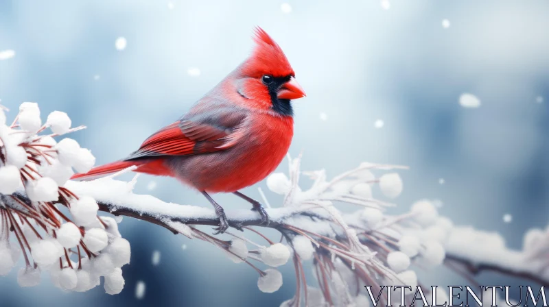 Vivid Red Cardinal on White Branch: A Realistic Nature-Inspired Portrait AI Image