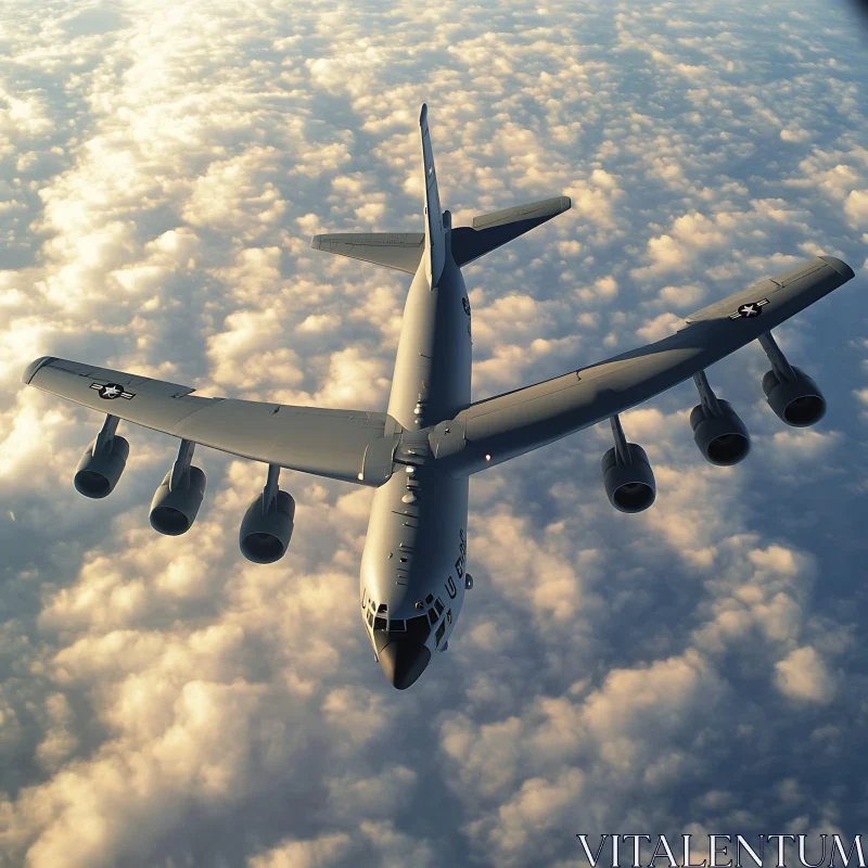 Military Bomber in Flight Over Cloudscape AI Image