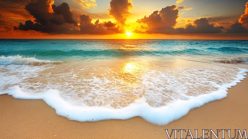 Golden Sunset on Serene Beach AI Image