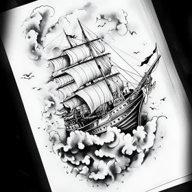 Sailing Ship in Clouds Art