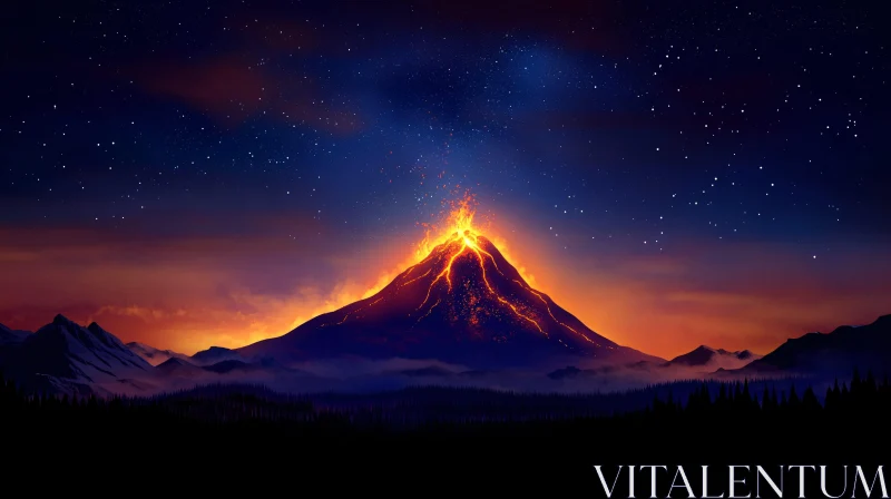 AI ART Erupting Volcano with Starry Sky