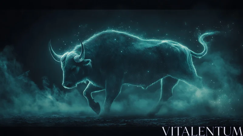 Luminous Bull in Enigmatic Mist AI Image