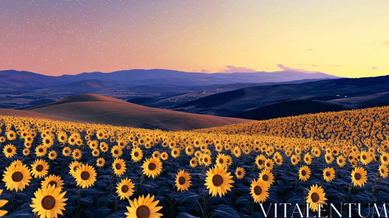 Sunset Over Sunflower Fields AI Image