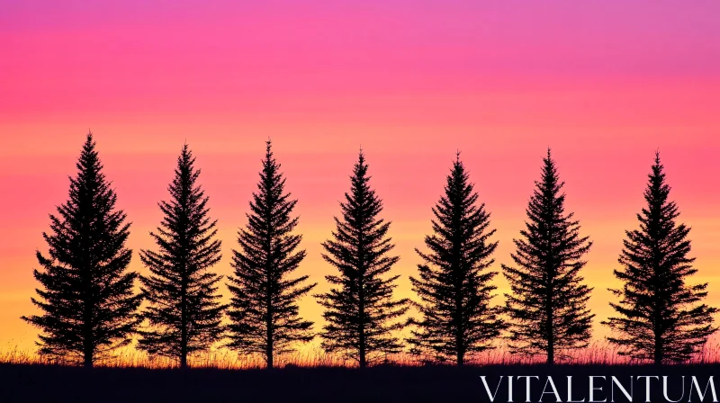 AI ART Sunset Silhouette of Trees