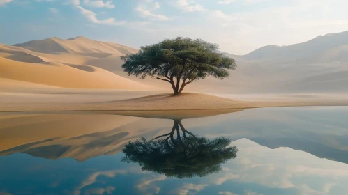 Solitary Tree in Calm Desert Landscape