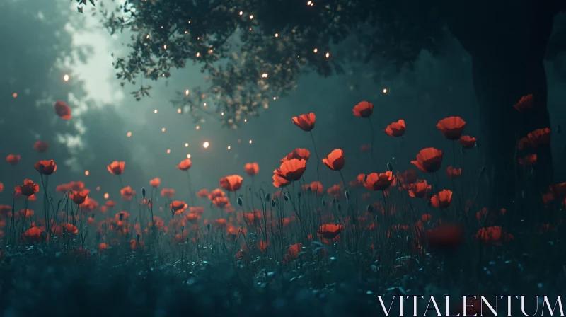 AI ART Glowing Poppies Under Starry Canopy