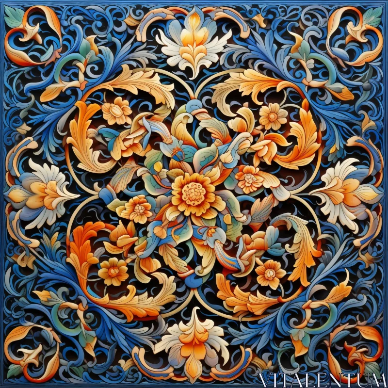 Intricate Blue Carved Wooden Mural - Indonesian Art AI Image