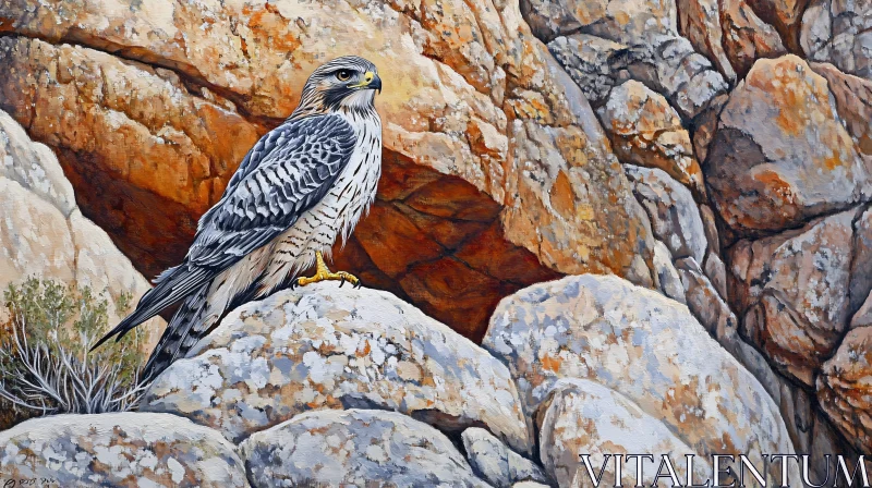 Hawk on Rocky Cliff - Wildlife Art AI Image