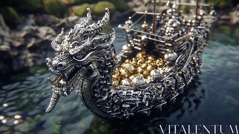 Fantasy Dragon Ship with Treasure AI Image