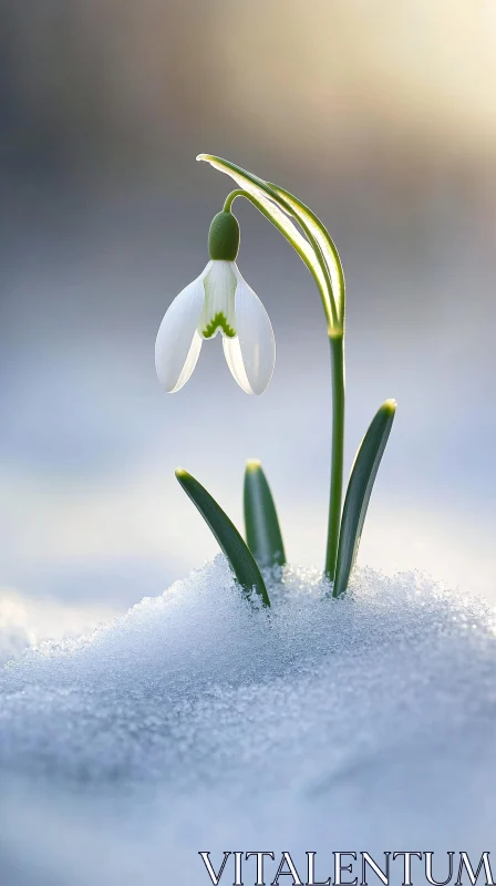 Snowdrop Flower Breaking Through Winter Snow AI Image