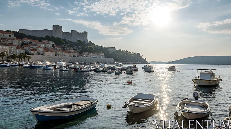 AI ART Peaceful Coastal Scene with Boats and Castle