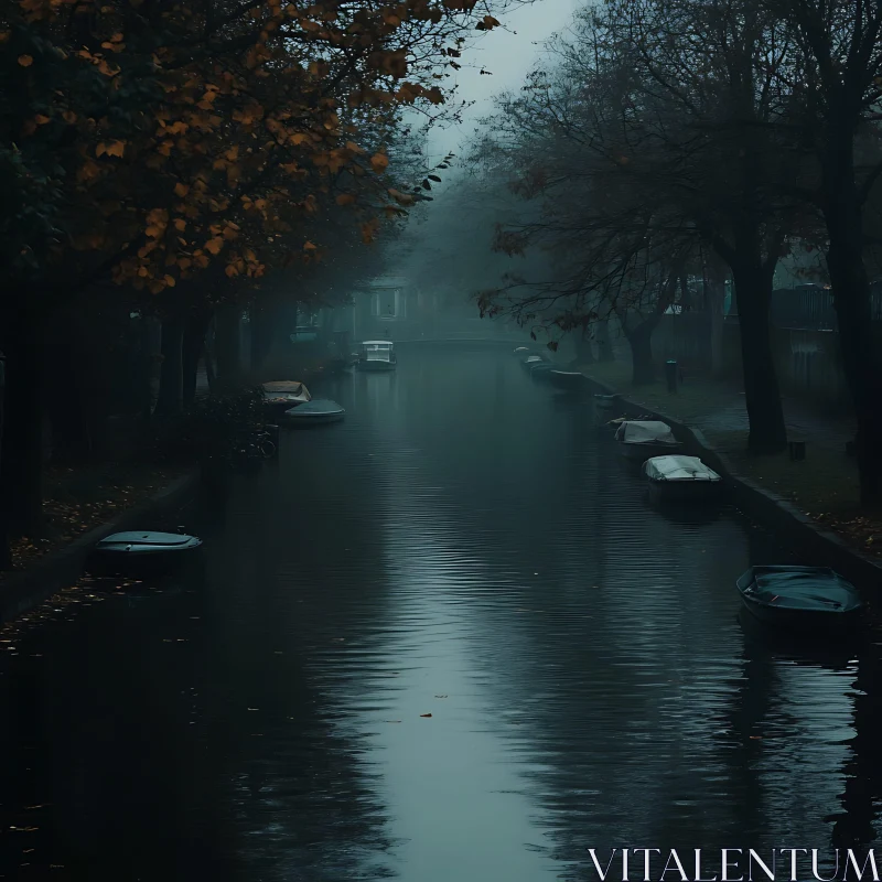 Tranquil Foggy Canal in Autumn AI Image