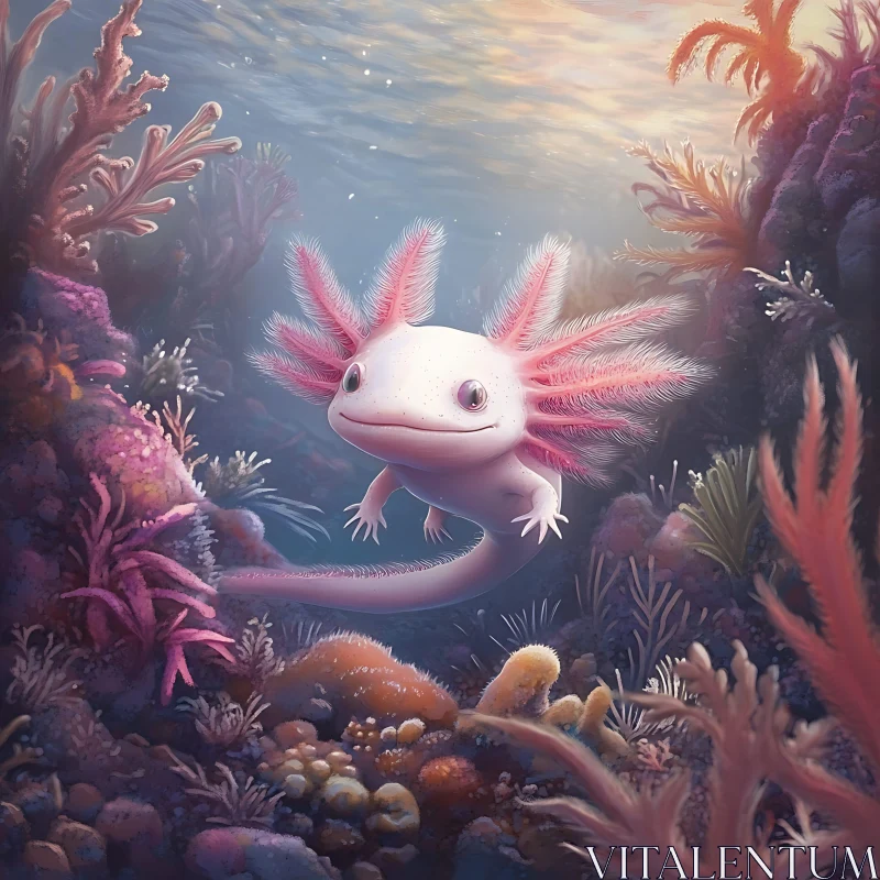 Charming Axolotl Among Lush Coral Reefs AI Image