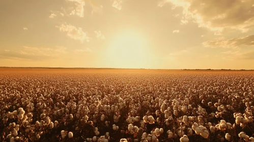 Golden Sunset Over Cotton Field