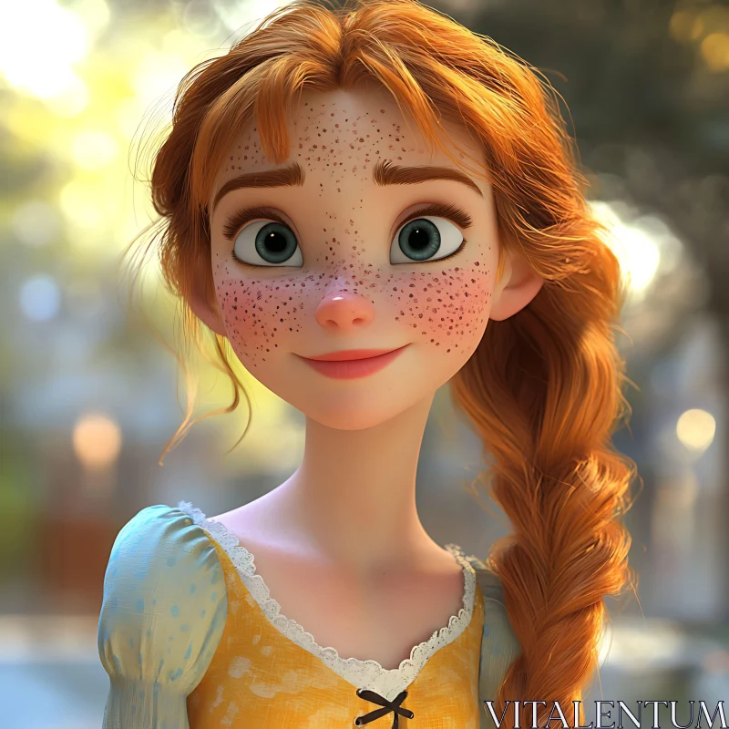 Freckled Animated Girl with Red Hair AI Image