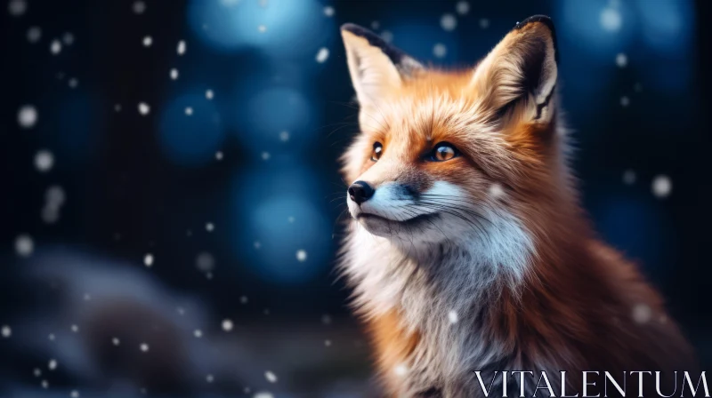 Fox in Snowfall: A Study in Light Red and Dark Azure AI Image