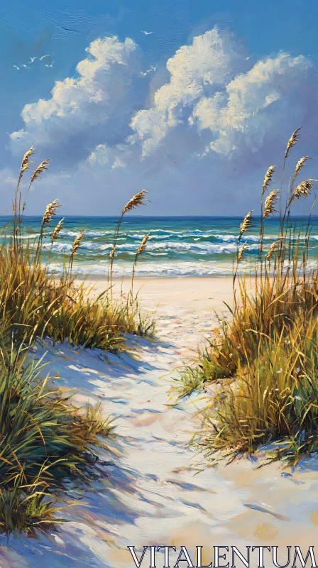 AI ART Serene Coastal Scene with Tall Grasses