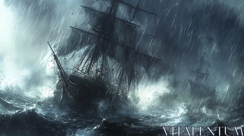 Maritime Storm with Sailing Ships in Distress AI Image