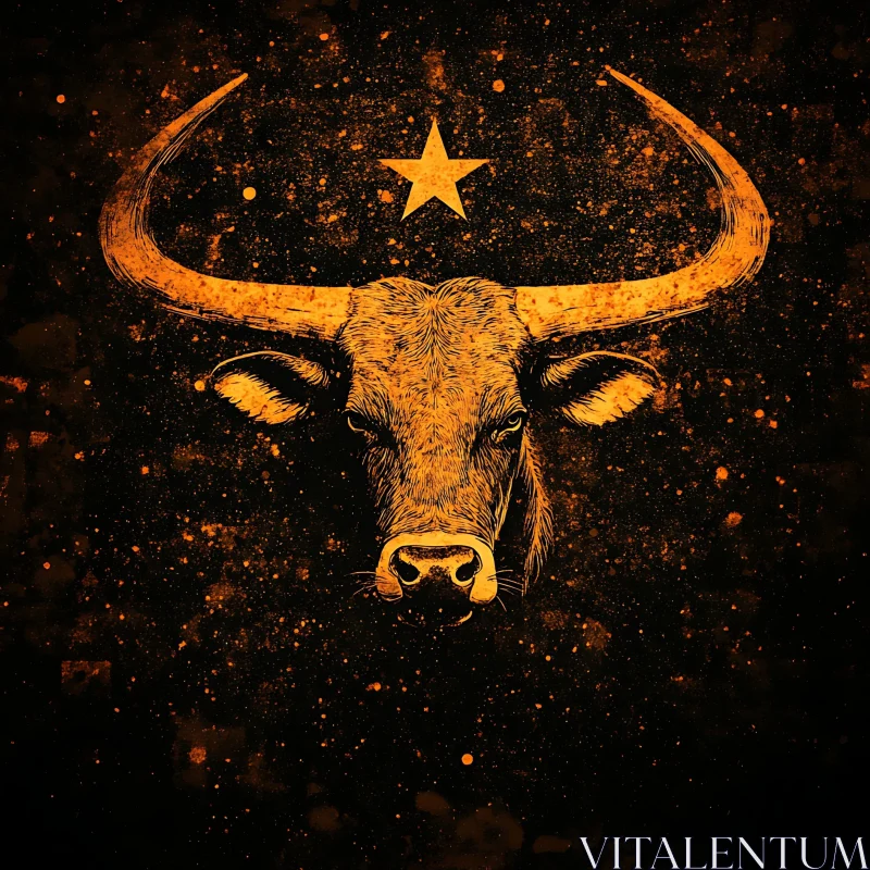 Orange Bull Art with Star AI Image