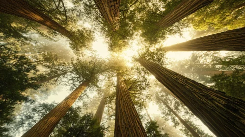 Sunlit Canopy of Towering Forest Trees