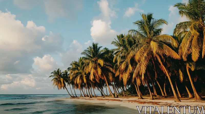 Tranquil Beach with Palm Trees and Ocean Waves AI Image