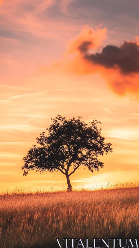 AI ART Lone Tree Amidst Sunset Glory