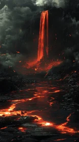 Cascading Lava in a Dark, Fiery Surrounding