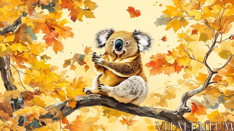 AI ART Koala Among Golden Leaves