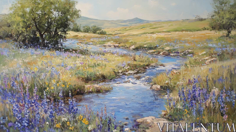 AI ART Idyllic River and Wildflower Landscape