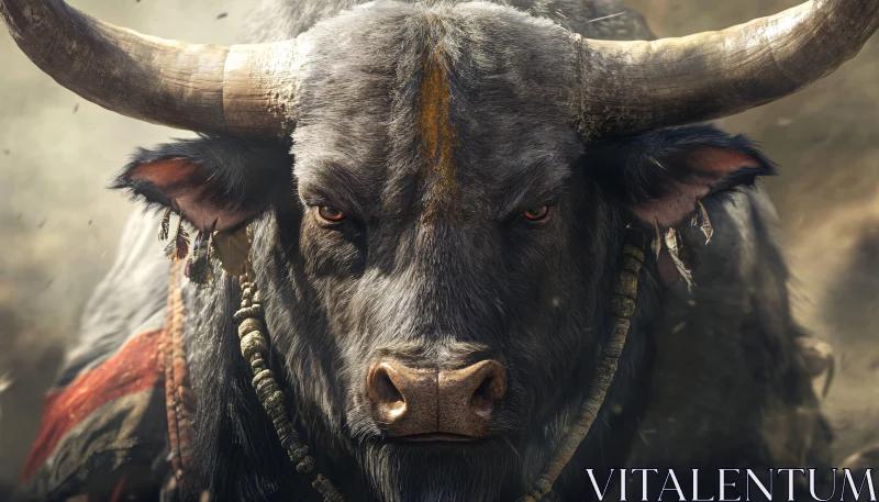 Intense Gaze of Tribal Decorated Bull AI Image