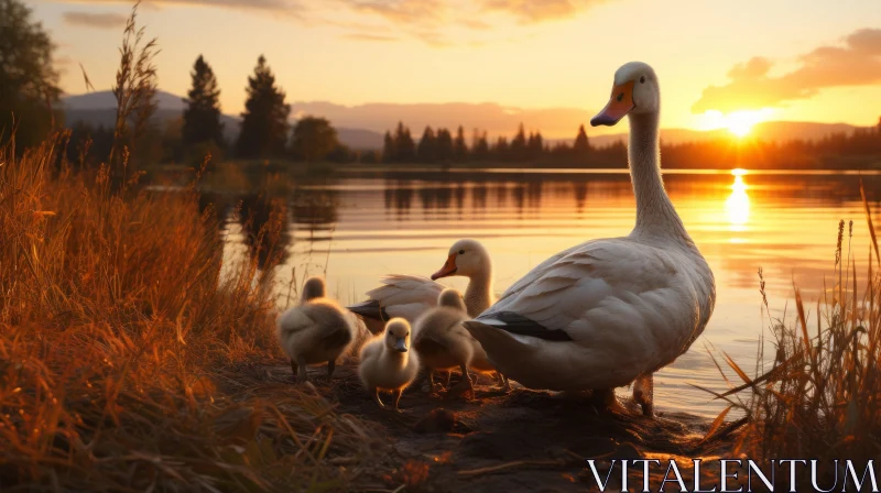 Bird Family Illuminated Under the Sun: A Story of Unity and Environment AI Image