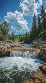 Serene Waterfall and Forest Scene