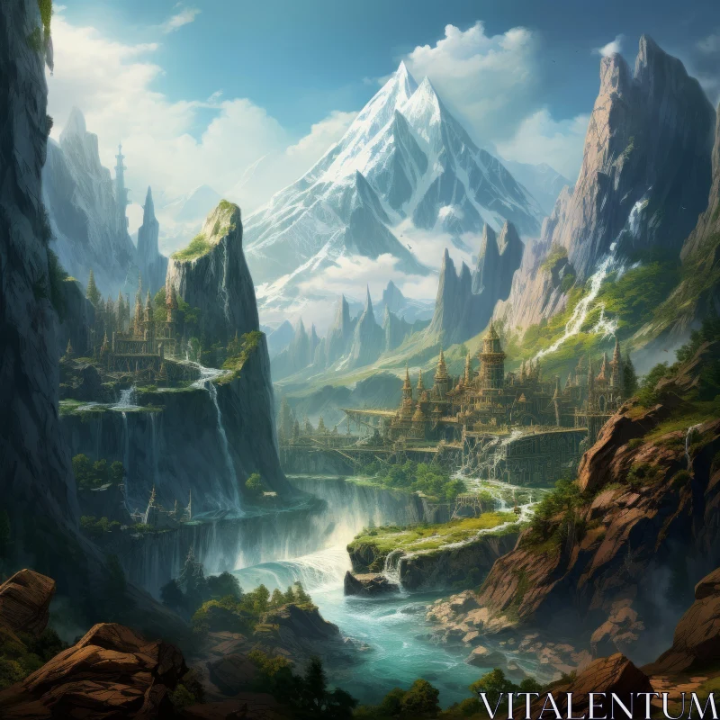 Enchanting Mountain Valley Fantasy Landscape AI Image