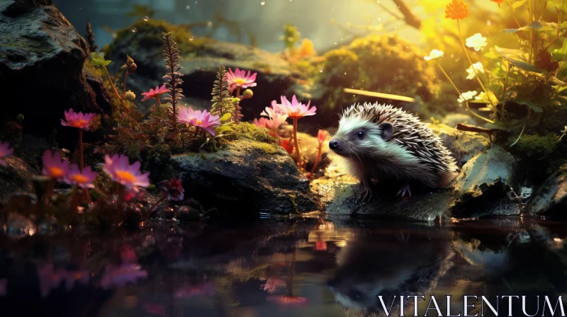 Luminous Hedgehog in a Floral Jungle - A Forestpunk Fantasy AI Image
