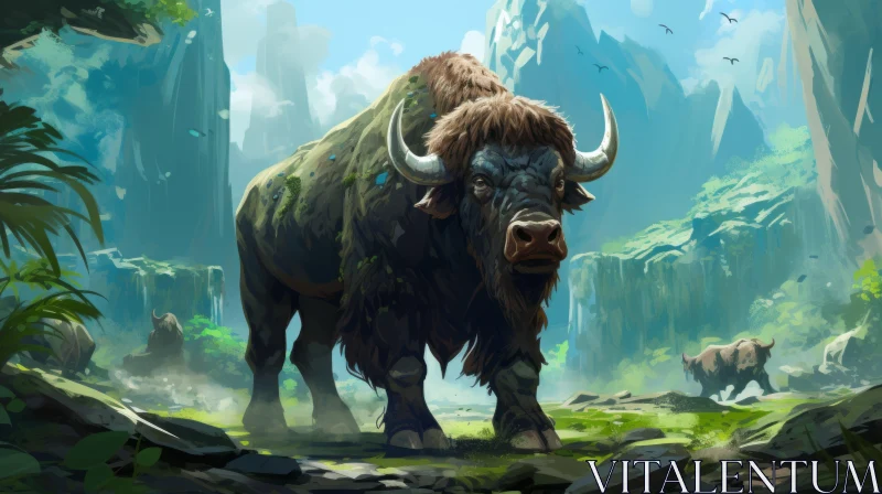 Mountain Bison - A Walk in the Forest Game Art AI Image