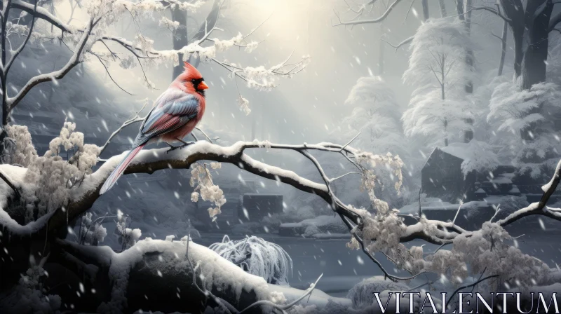 Realistic Fantasy Artwork - Cardinal in Snowy Forest AI Image