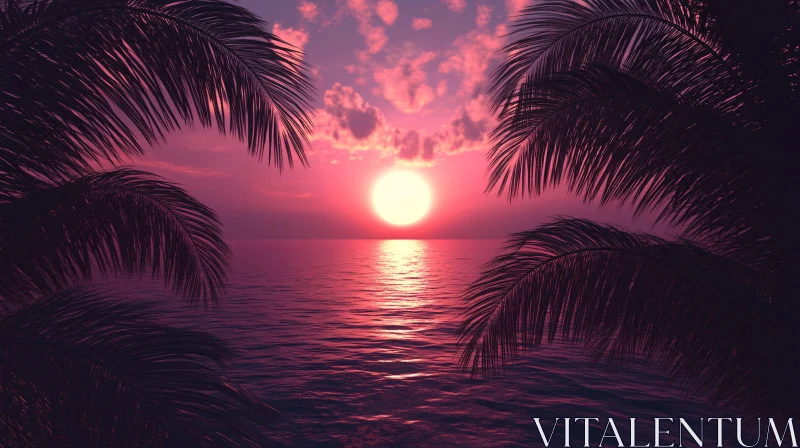 AI ART Palm-Framed Ocean Sunset