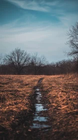 Tranquil Landscape of Winter Field and Path