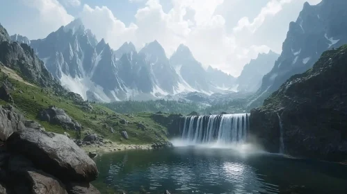 Majestic Mountain Waterfall