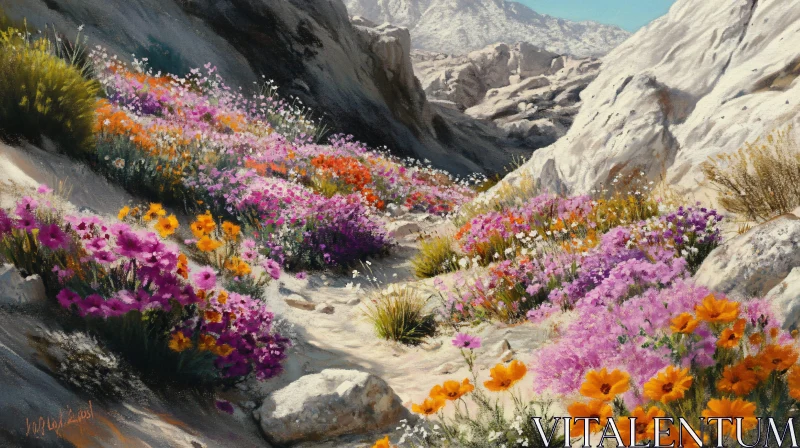 AI ART Vibrant Wildflowers Amidst Mountain Rocks