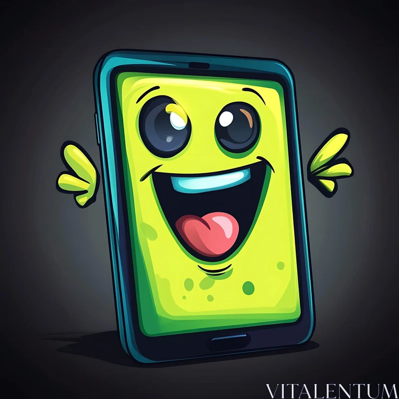 Cheerful Cartoon Smartphone with a Bright Green Screen AI Image