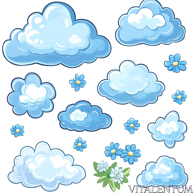 Playful Cloud and Flower Illustration AI Image