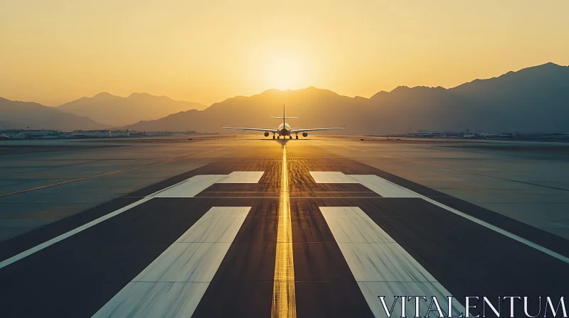 Airplane at Sunset on Runway AI Image