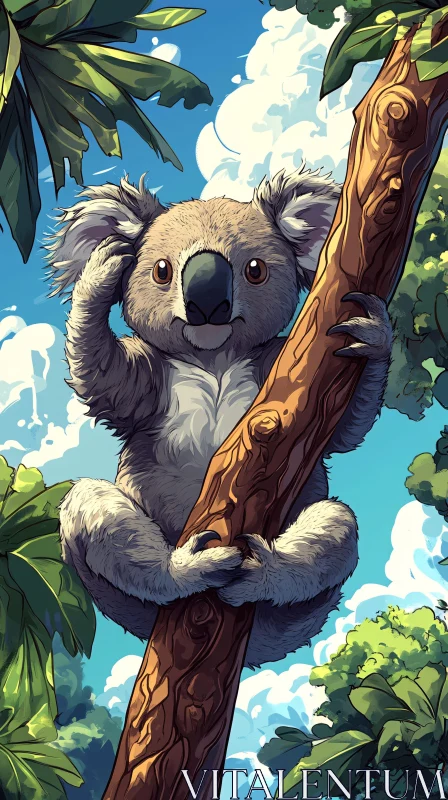 Playful Koala on a Tree AI Image