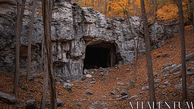 AI ART Hidden Cave in a Rocky Forest Landscape