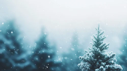 Peaceful Winter Evergreen Forest