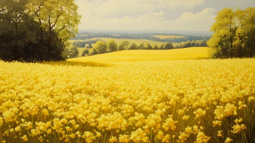 Golden Flower Field in Countryside